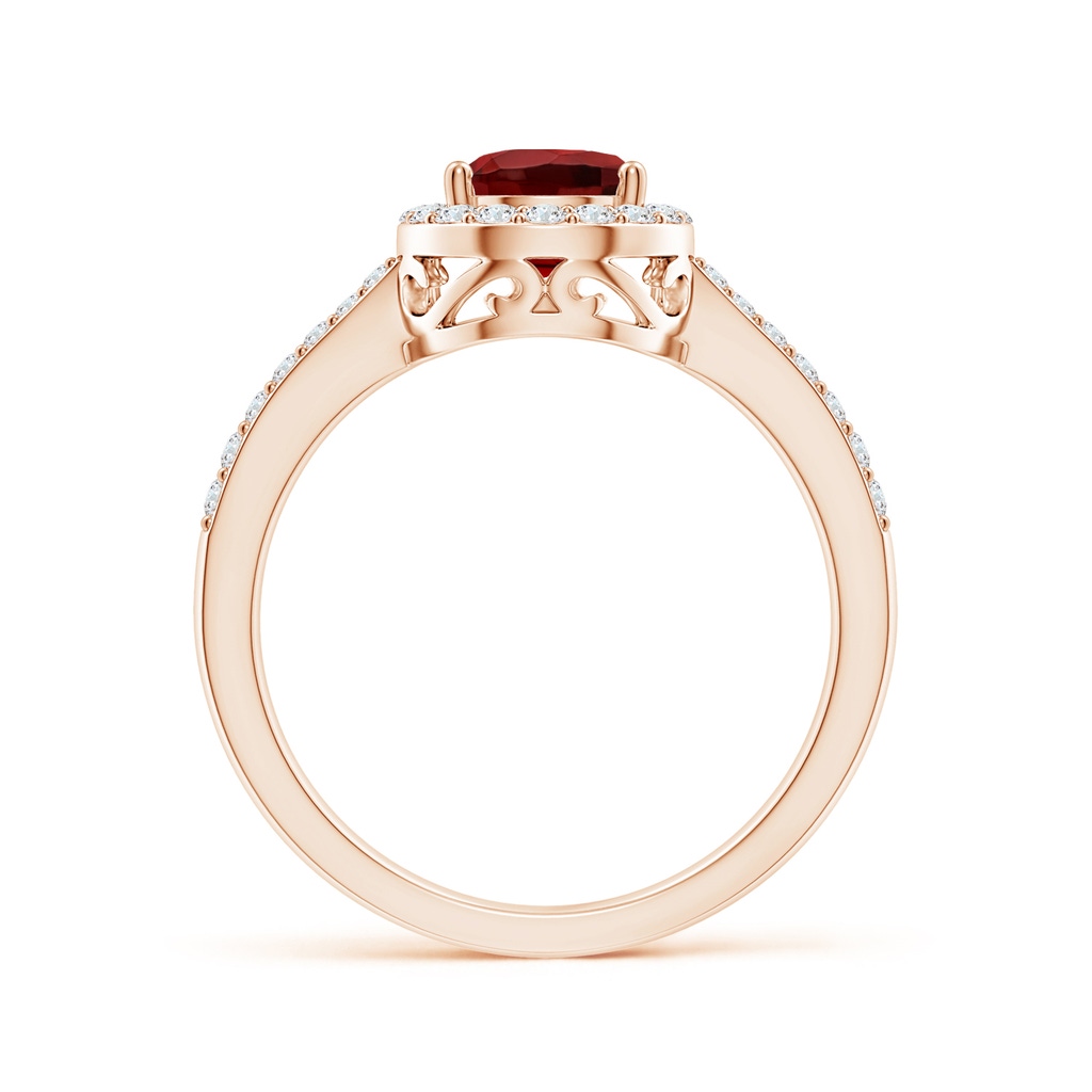 8x6mm AAAA Prong-Set Pear Garnet Ring with Diamond Halo in Rose Gold - side 199
