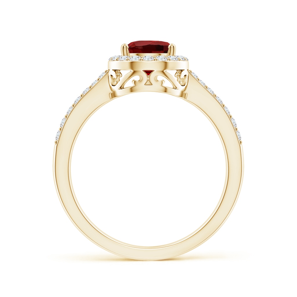 8x6mm AAAA Pear Garnet Ring with Diamond Halo in Yellow Gold Side-1
