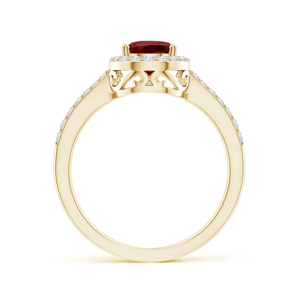 8x6mm AAAA Prong-Set Pear Garnet Ring with Diamond Halo in Yellow Gold - side 199