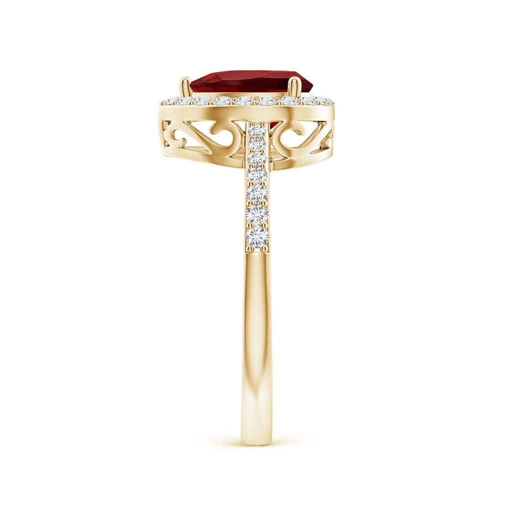 8x6mm AAAA Pear Garnet Ring with Diamond Halo in Yellow Gold Side-2
