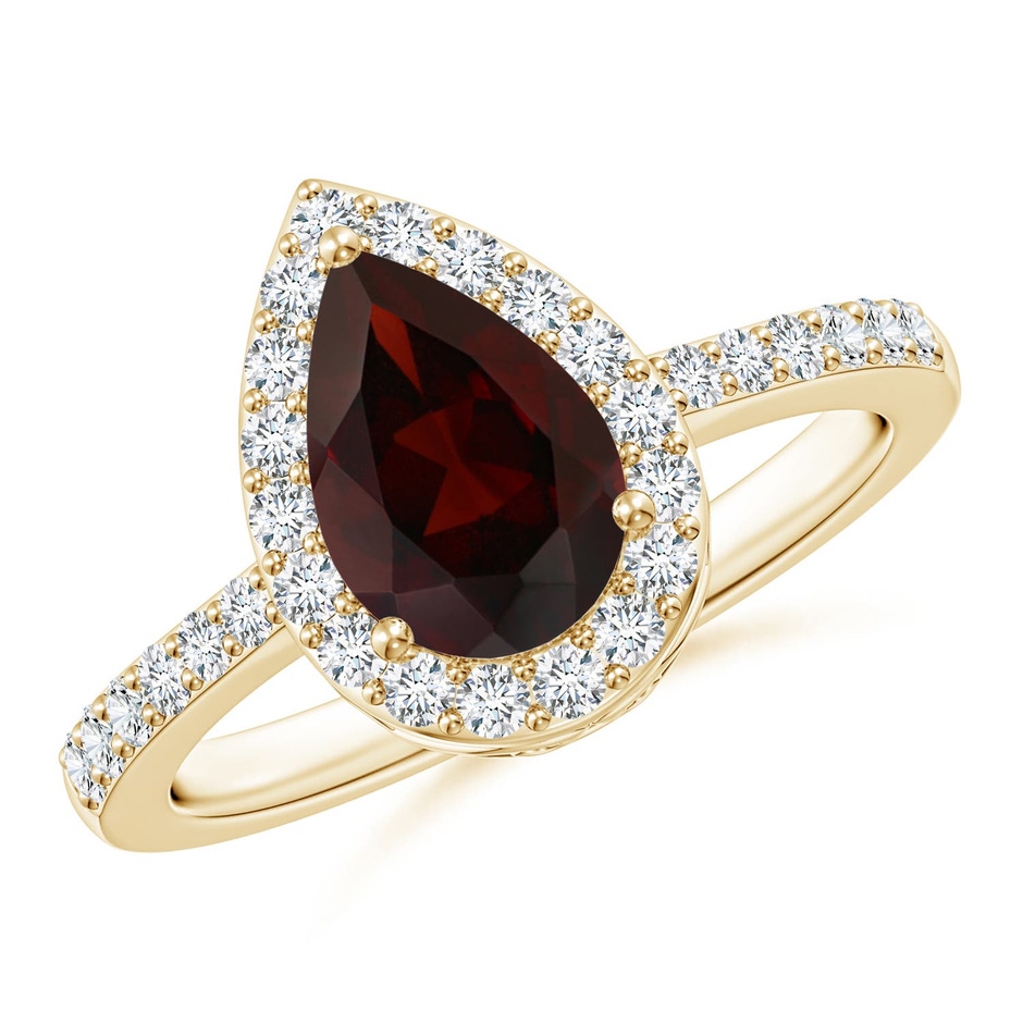 9x6mm A Prong-Set Pear Garnet Ring with Diamond Halo in Yellow Gold 