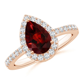 9x6mm AAA Pear Garnet Ring with Diamond Halo in 10K Rose Gold