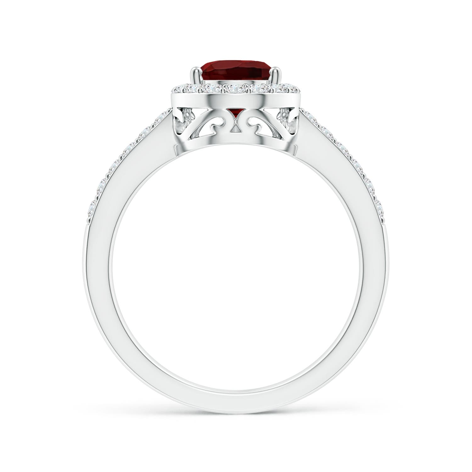 9x6mm AAA Prong-Set Pear Garnet Ring with Diamond Halo in White Gold - side 2
