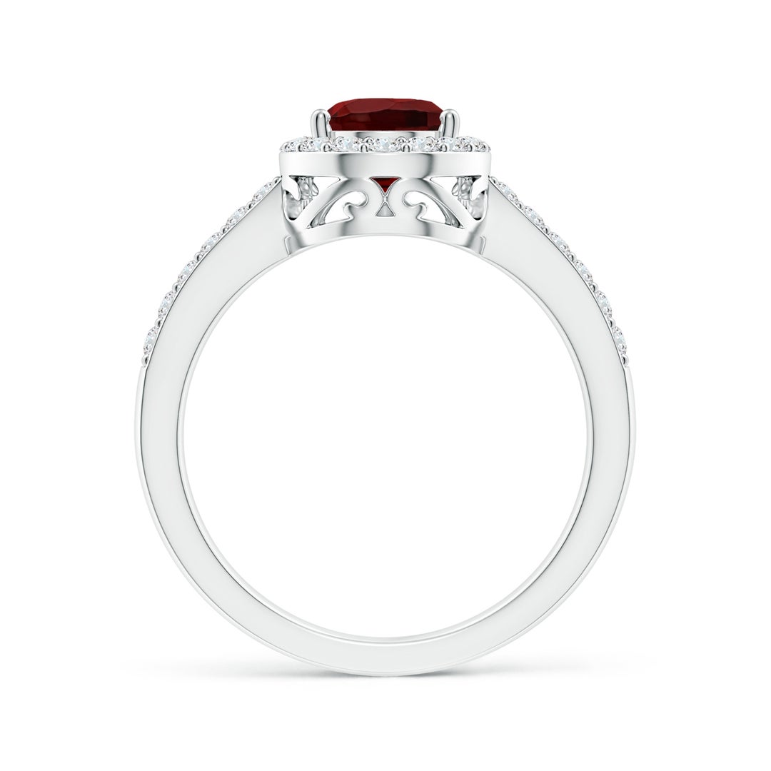 9x6mm AAA Prong-Set Pear Garnet Ring with Diamond Halo in White Gold - side 2