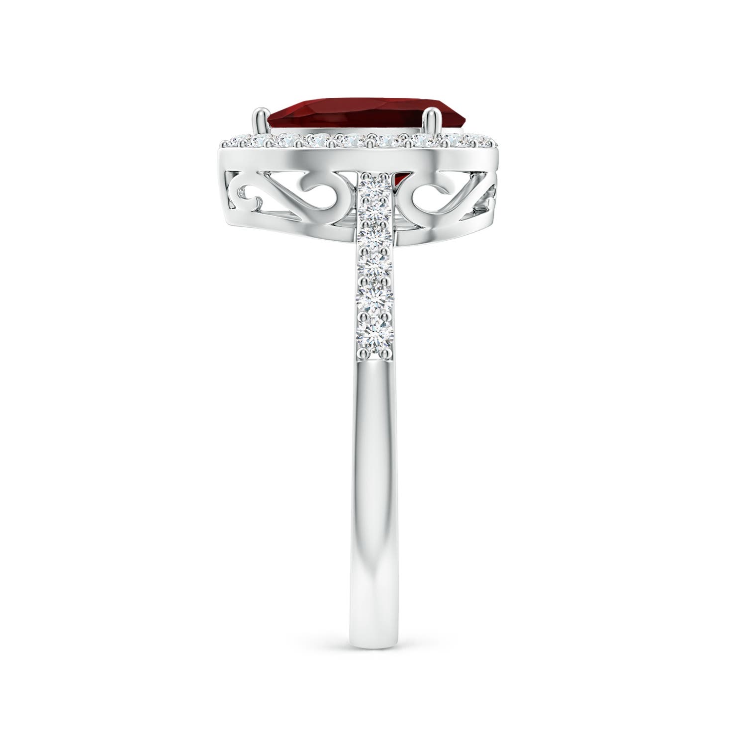 9x6mm AAA Prong-Set Pear Garnet Ring with Diamond Halo in White Gold - side 3