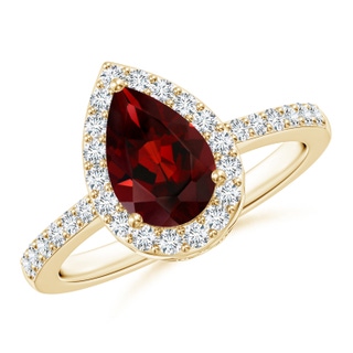 9x6mm AAA Pear Garnet Ring with Diamond Halo in Yellow Gold