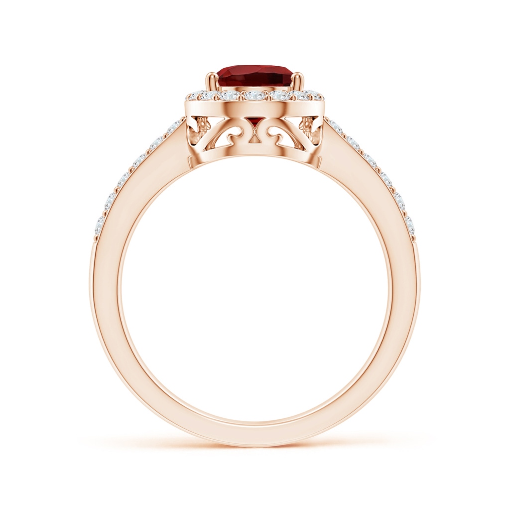 9x6mm AAAA Prong-Set Pear Garnet Ring with Diamond Halo in Rose Gold - side 199
