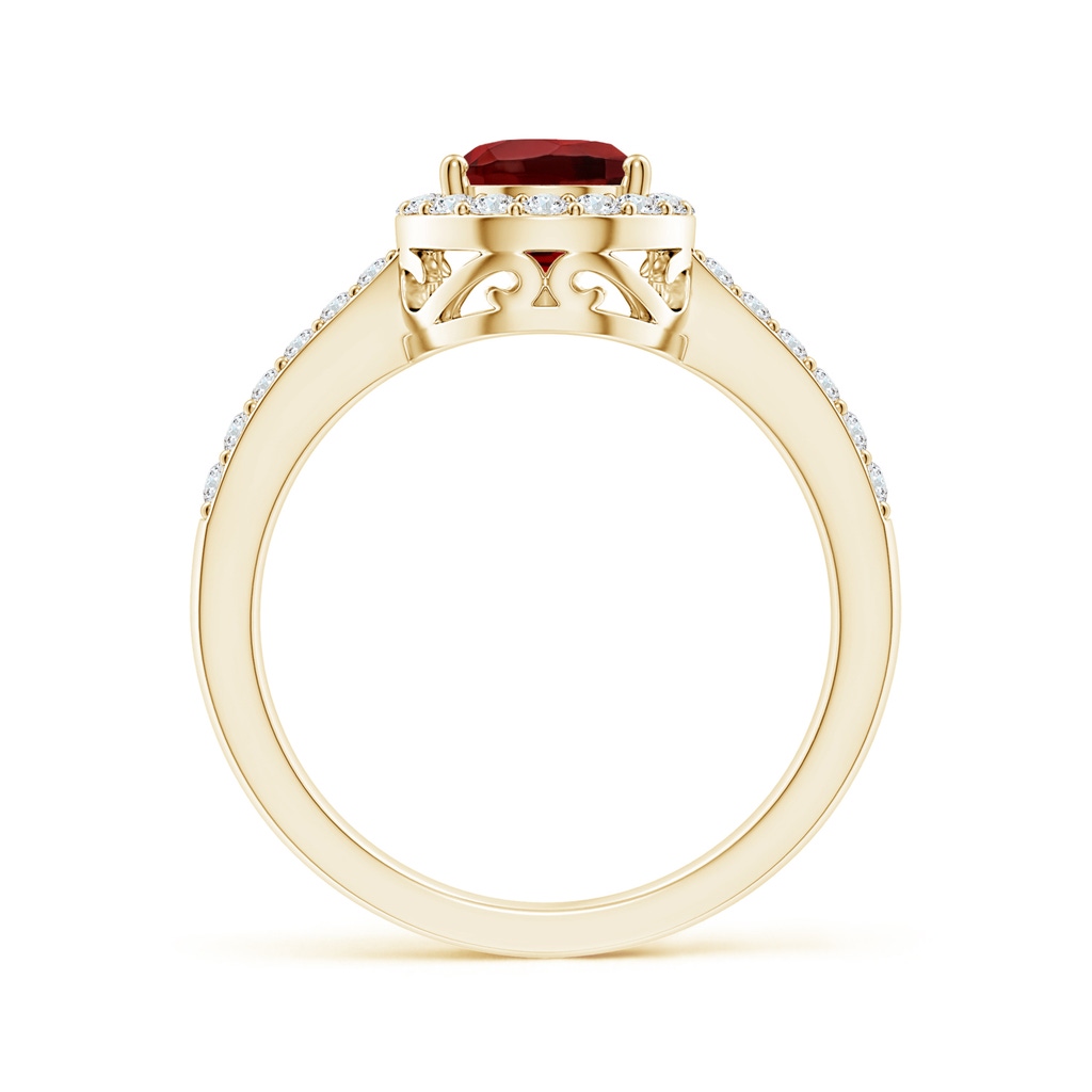 9x6mm AAAA Prong-Set Pear Garnet Ring with Diamond Halo in Yellow Gold - side 199