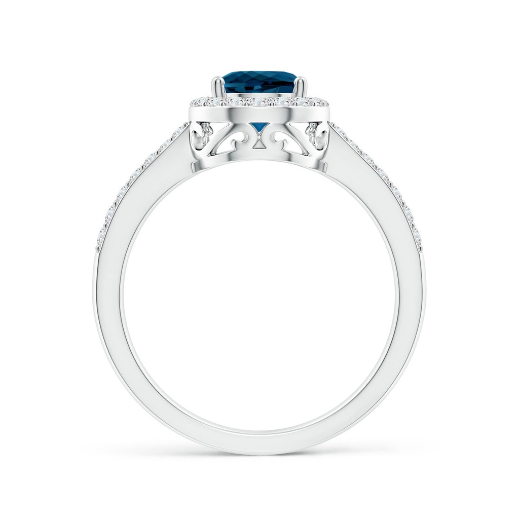8x6mm AAAA Prong-Set Pear London Blue Topaz Ring with Diamond Halo in White Gold - side 199