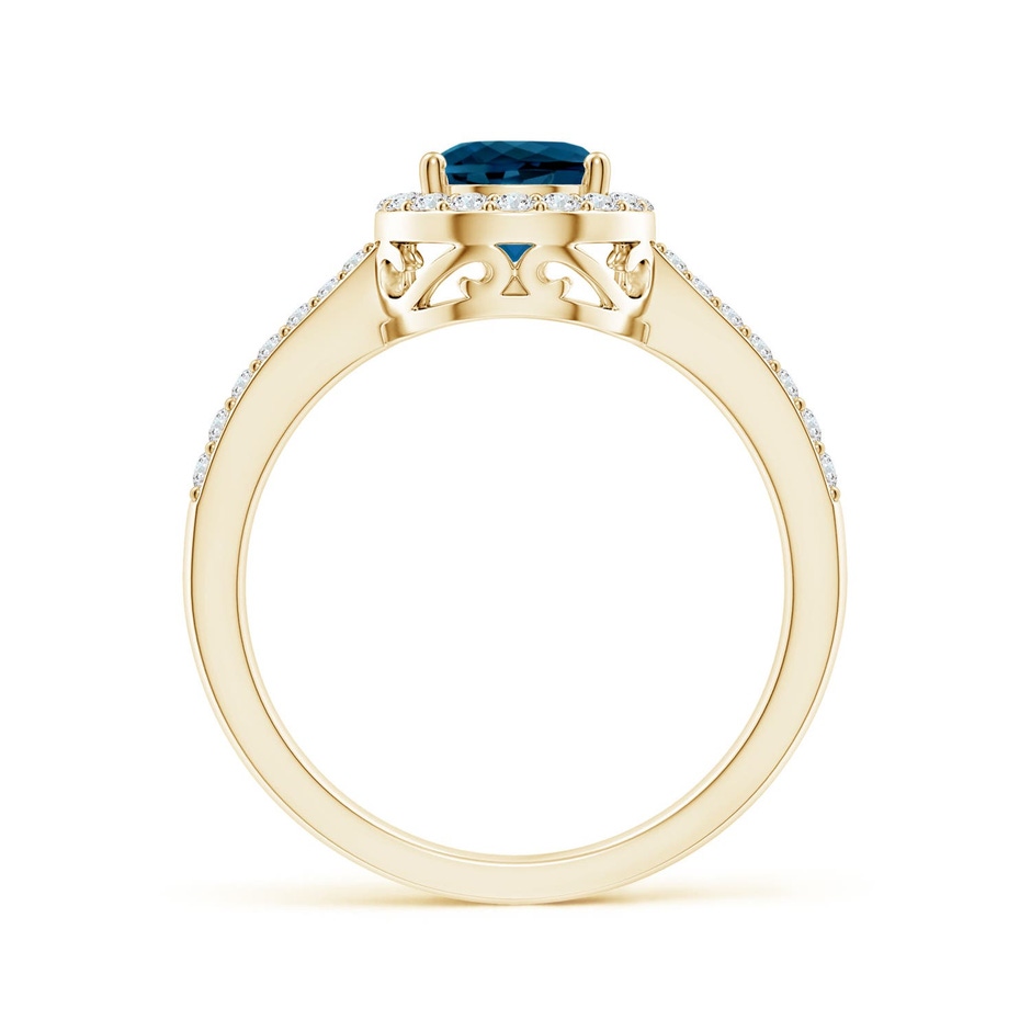 8x6mm AAAA Prong-Set Pear London Blue Topaz Ring with Diamond Halo in Yellow Gold side 199