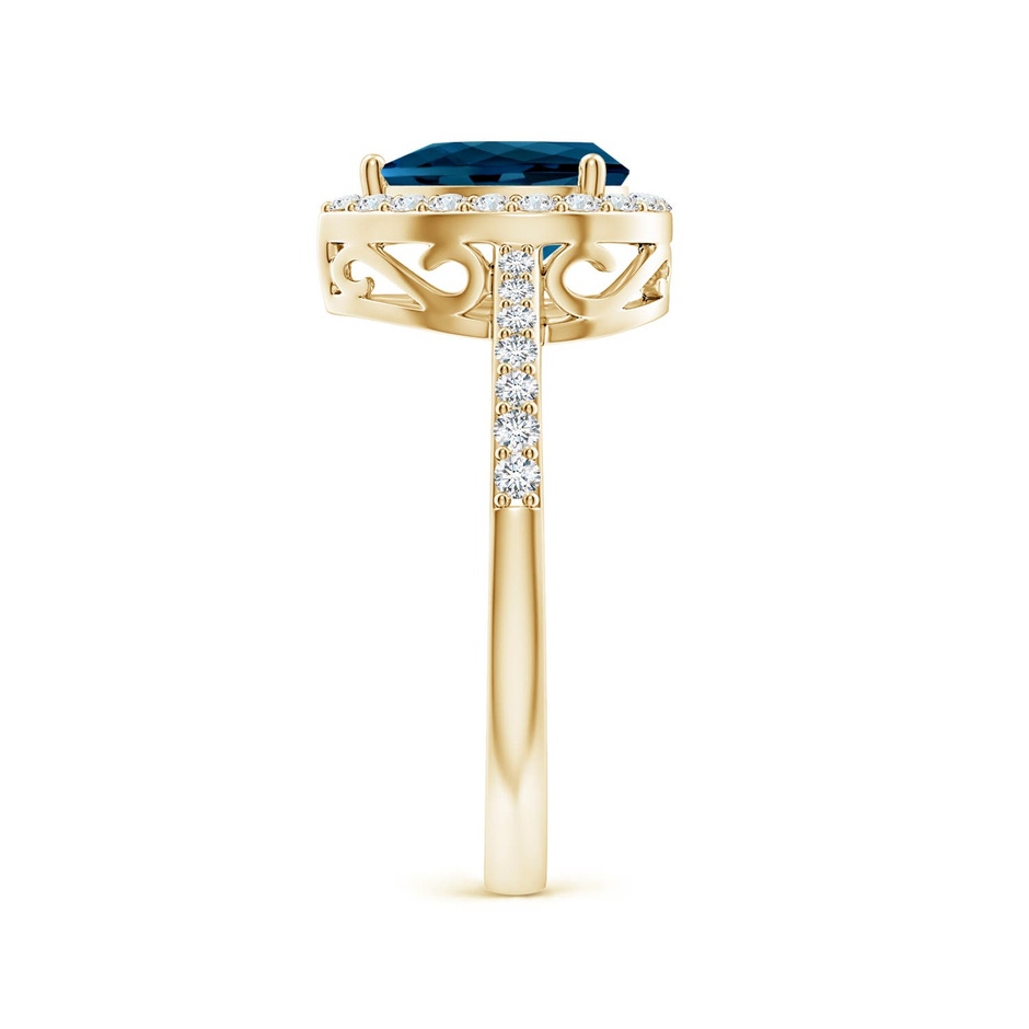 8x6mm AAAA Prong-Set Pear London Blue Topaz Ring with Diamond Halo in Yellow Gold side 299