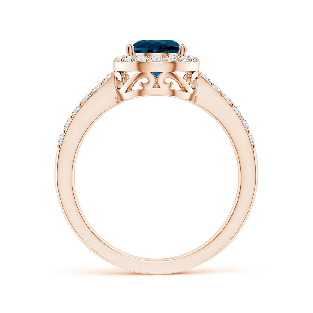 9x6mm AAAA Prong-Set Pear London Blue Topaz Ring with Diamond Halo in Rose Gold - side 199