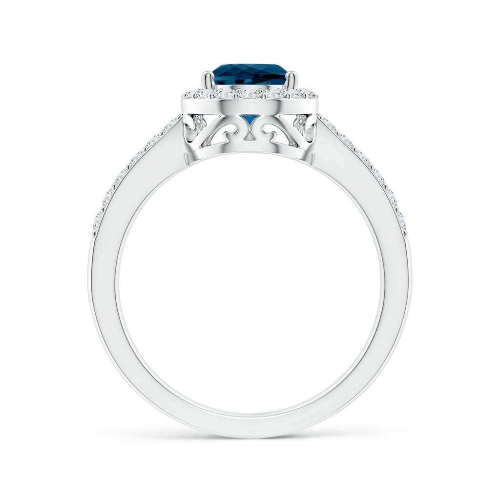 9x6mm AAAA Prong-Set Pear London Blue Topaz Ring with Diamond Halo in White Gold - side 199