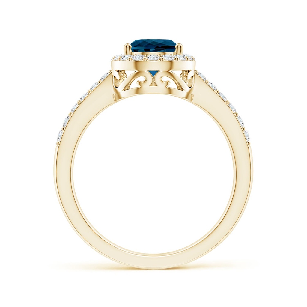 9x6mm AAAA Prong-Set Pear London Blue Topaz Ring with Diamond Halo in Yellow Gold - side 199