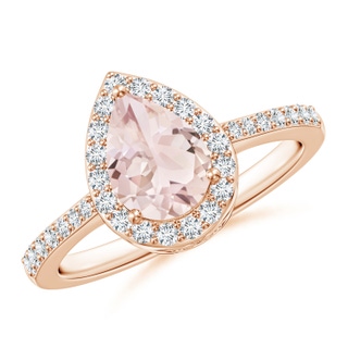 8x6mm A Pear Morganite Ring with Diamond Halo in Rose Gold