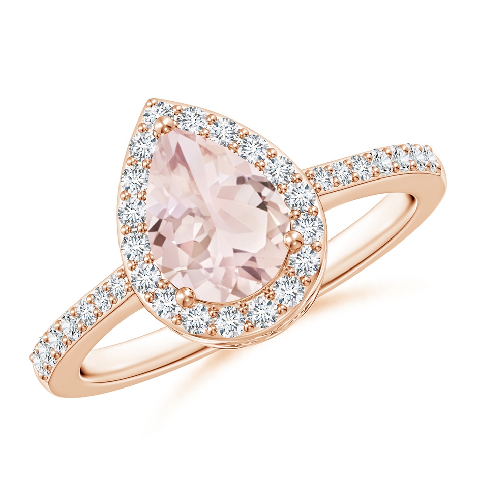 8x6mm A Prong-Set Pear Morganite Ring with Diamond Halo in Rose Gold 