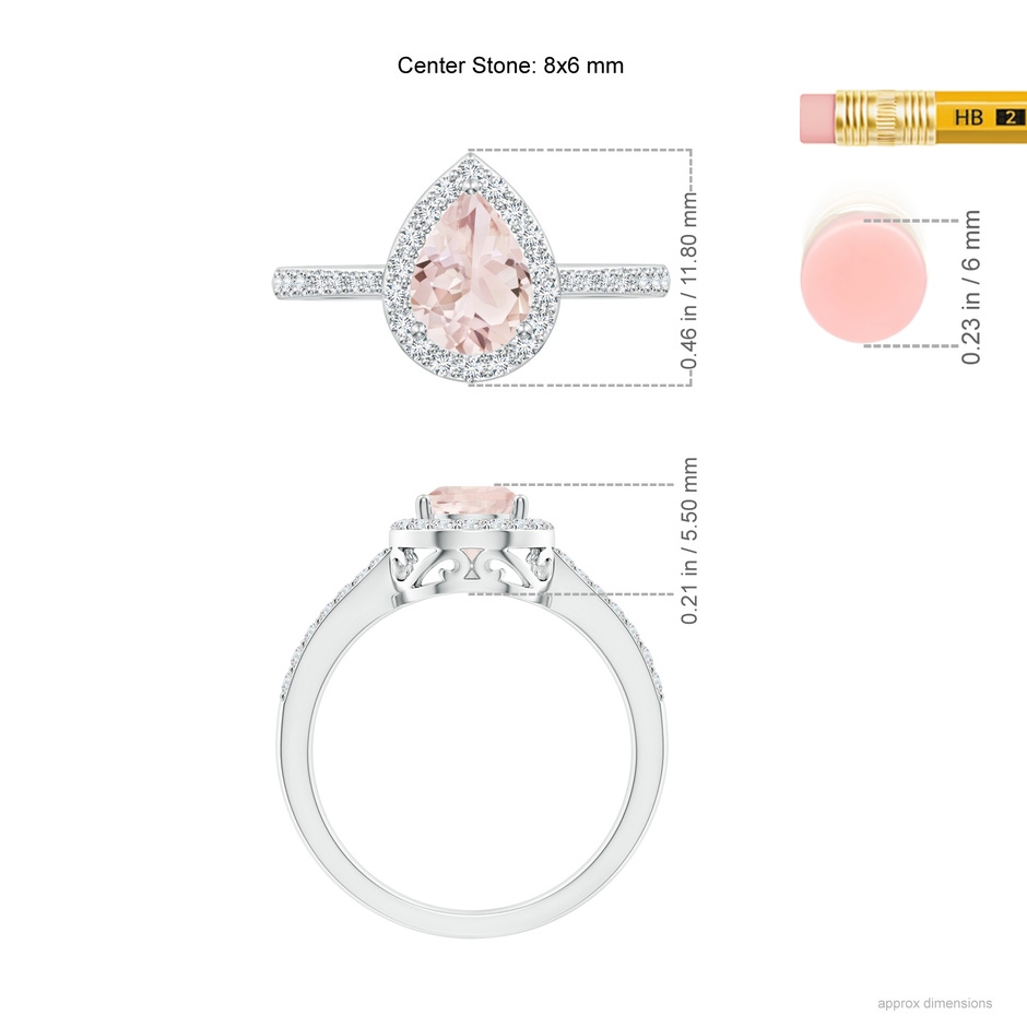 8x6mm A Prong-Set Pear Morganite Ring with Diamond Halo in White Gold ruler