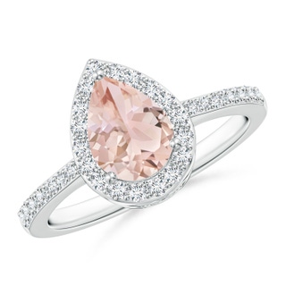 8x6mm AAA Pear Morganite Ring with Diamond Halo in White Gold