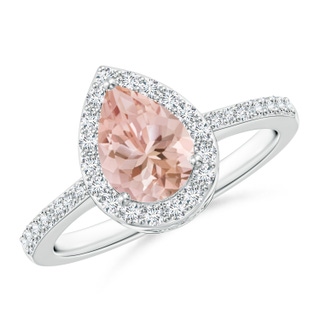 8x6mm AAAA Pear Morganite Ring with Diamond Halo in P950 Platinum