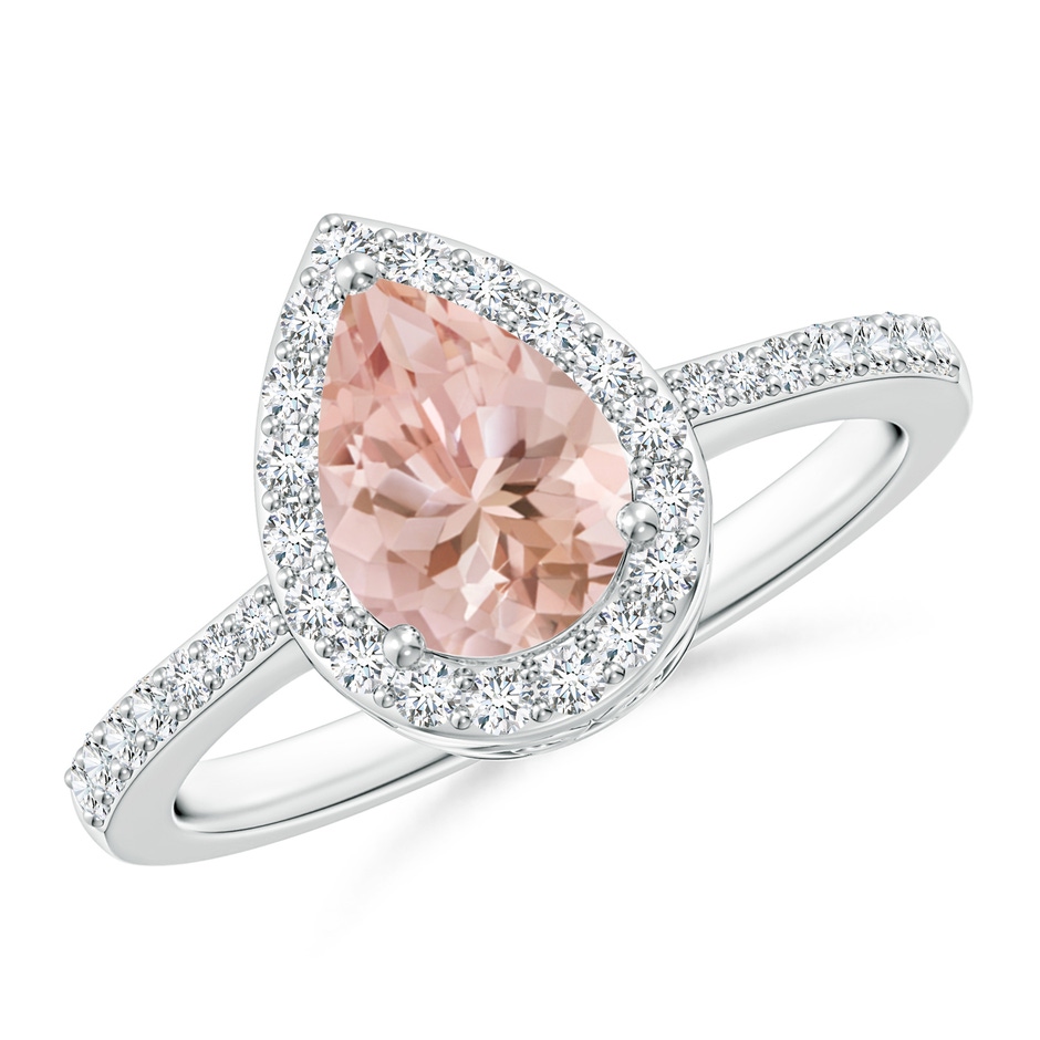8x6mm AAAA Prong-Set Pear Morganite Ring with Diamond Halo in P950 Platinum 
