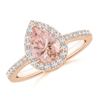 8x6mm AAAA Pear Morganite Ring with Diamond Halo in Rose Gold