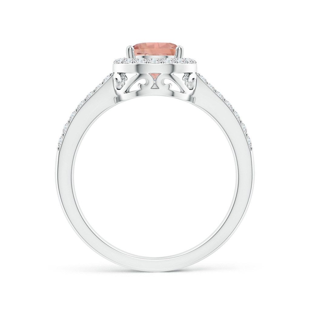 8x6mm AAAA Prong-Set Pear Morganite Ring with Diamond Halo in White Gold - side 199