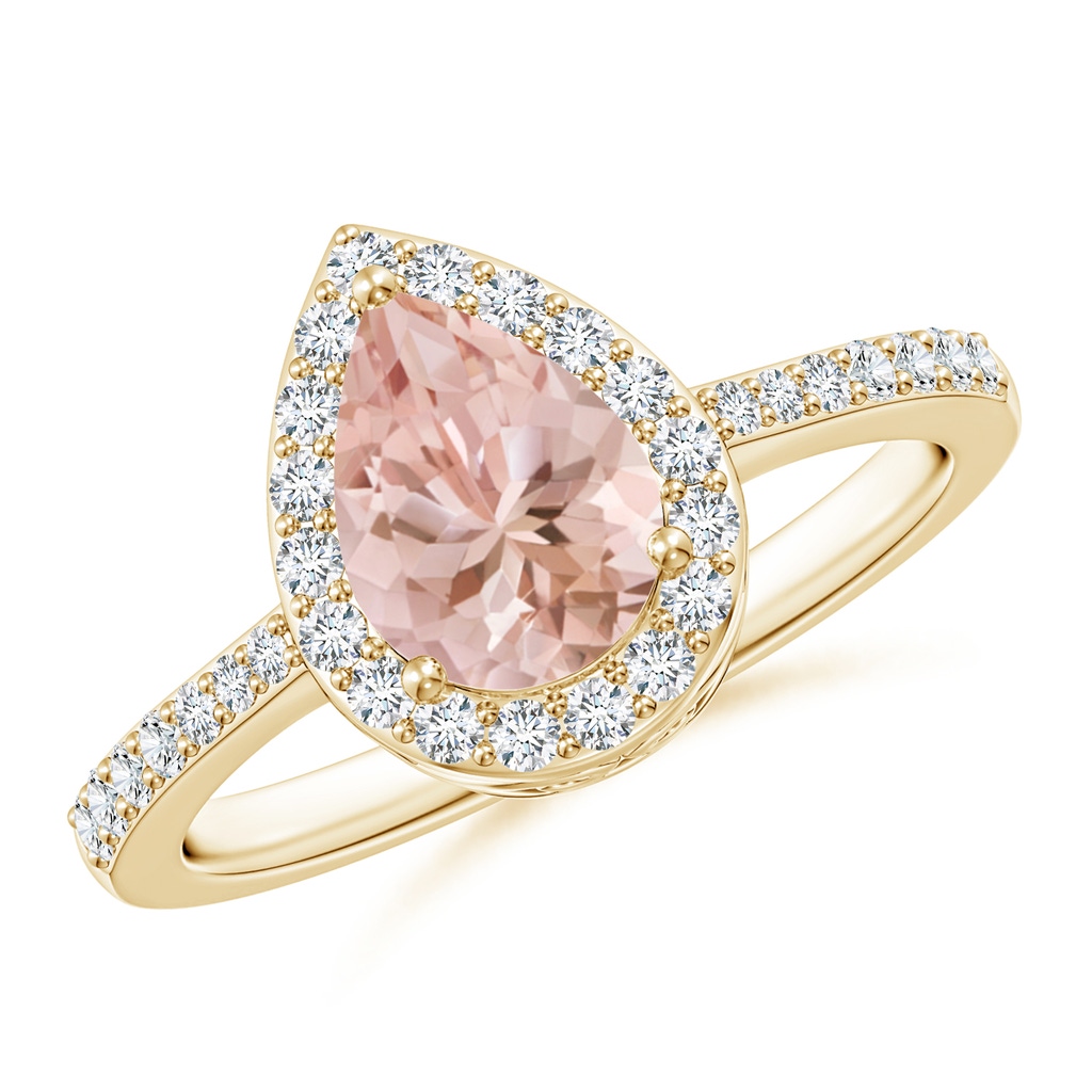 8x6mm AAAA Pear Morganite Ring with Diamond Halo in Yellow Gold