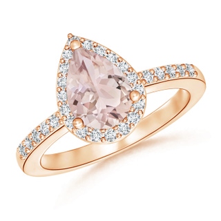 9x6mm A Pear Morganite Ring with Diamond Halo in 10K Rose Gold