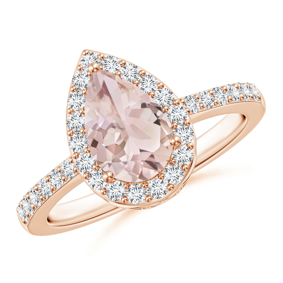 9x6mm A Prong-Set Pear Morganite Ring with Diamond Halo in 10K Rose Gold 
