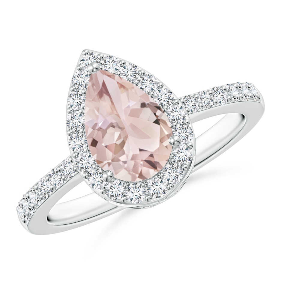 9x6mm A Prong-Set Pear Morganite Ring with Diamond Halo in White Gold 