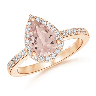 9x6mm AA Pear Morganite Ring with Diamond Halo in 10K Rose Gold