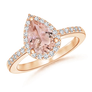 9x6mm AAA Pear Morganite Ring with Diamond Halo in 10K Rose Gold