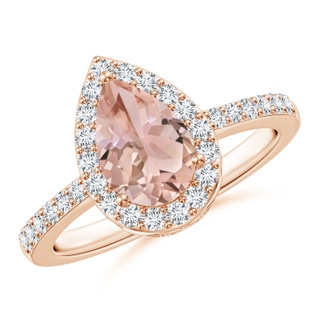 9x6mm AAA Pear Morganite Ring with Diamond Halo in Rose Gold