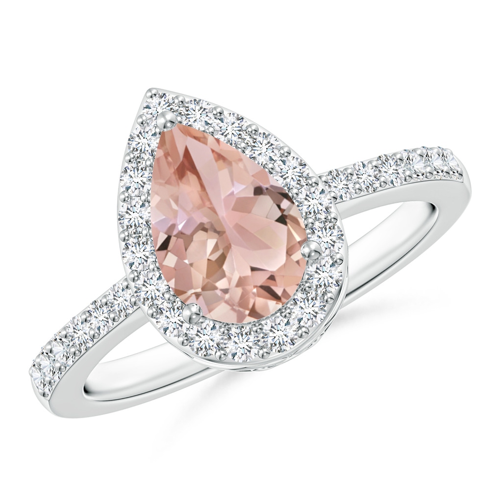 9x6mm AAA Pear Morganite Ring with Diamond Halo in White Gold