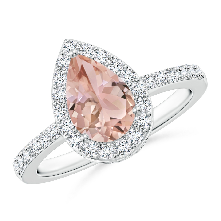 9x6mm AAA Pear Morganite Ring with Diamond Halo in White Gold 