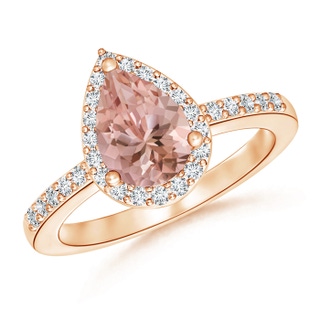 9x6mm AAAA Pear Morganite Ring with Diamond Halo in 10K Rose Gold