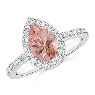 9x6mm AAAA Pear Morganite Ring with Diamond Halo in P950 Platinum