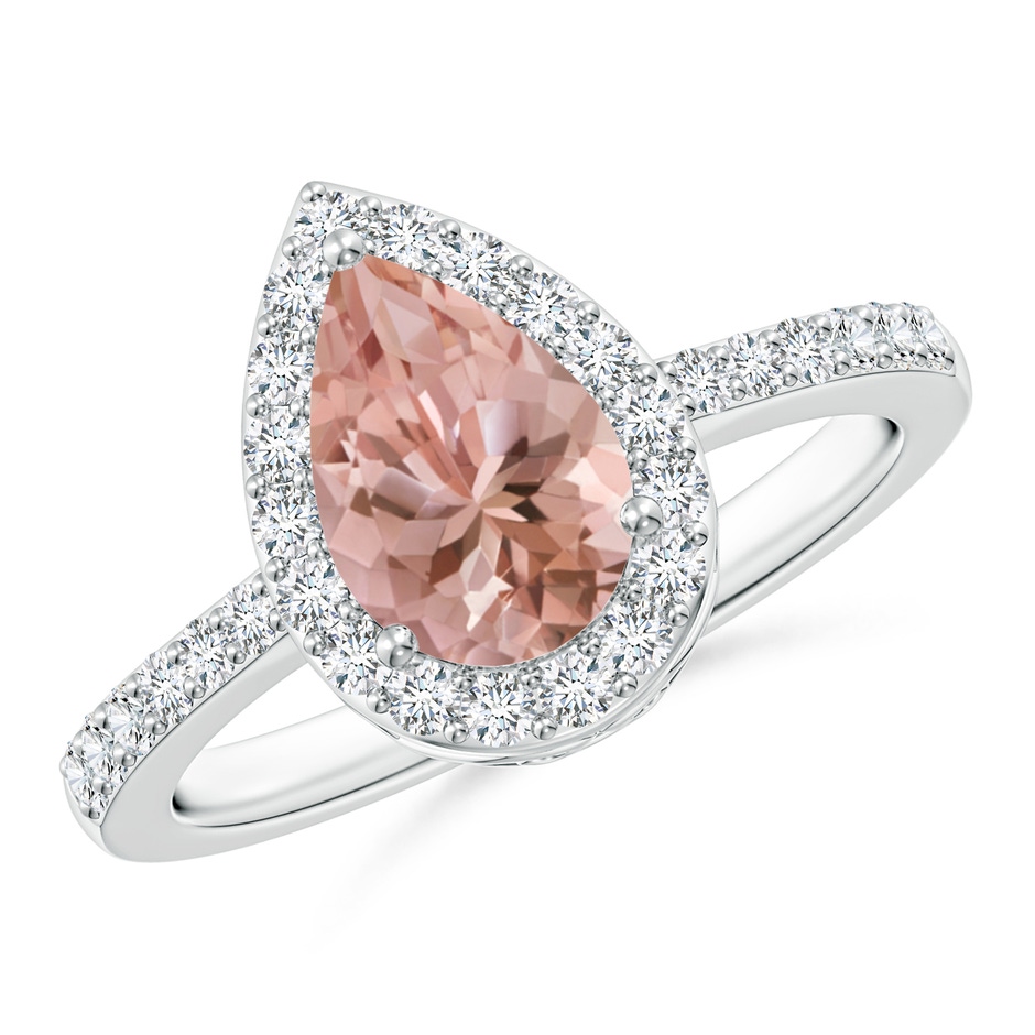 9x6mm AAAA Prong-Set Pear Morganite Ring with Diamond Halo in P950 Platinum 