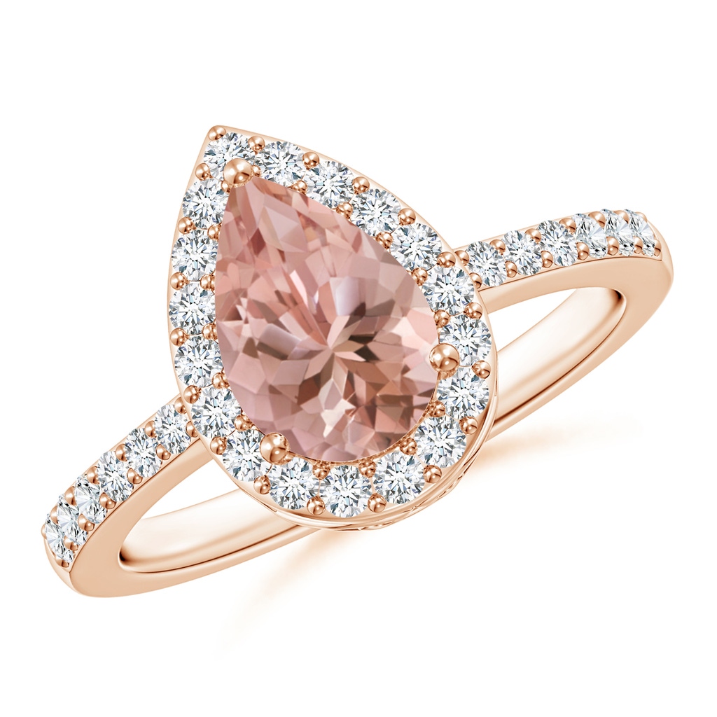 9x6mm AAAA Pear Morganite Ring with Diamond Halo in Rose Gold