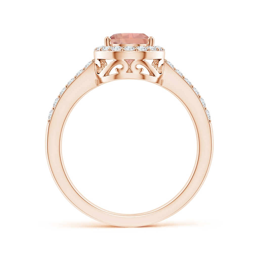 9x6mm AAAA Prong-Set Pear Morganite Ring with Diamond Halo in Rose Gold - side 199