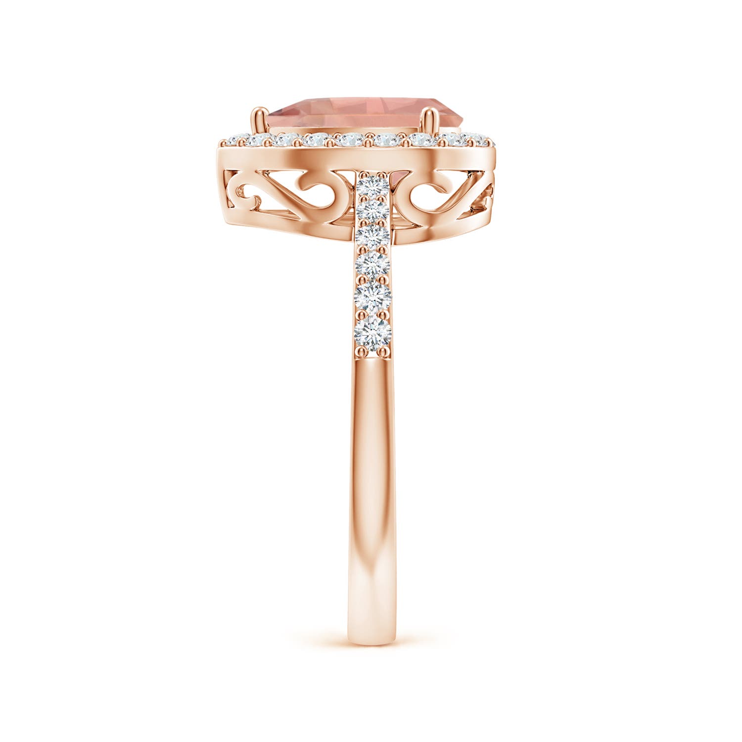9x6mm AAAA Prong-Set Pear Morganite Ring with Diamond Halo in Rose Gold - side 4