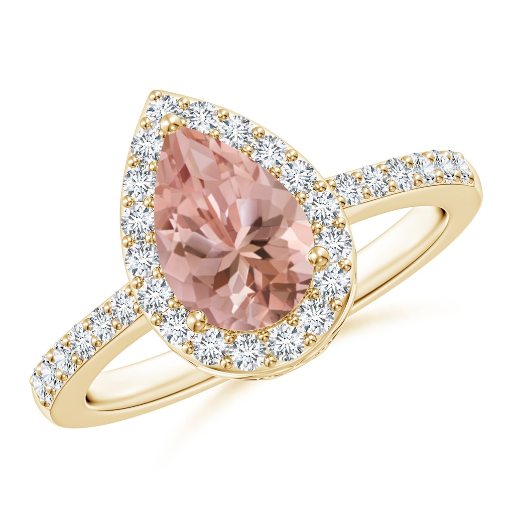 9x6mm AAAA Pear Morganite Ring with Diamond Halo in Yellow Gold