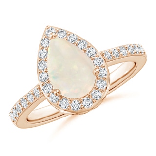 9x6mm A Pear Opal Ring with Diamond Halo in 10K Rose Gold