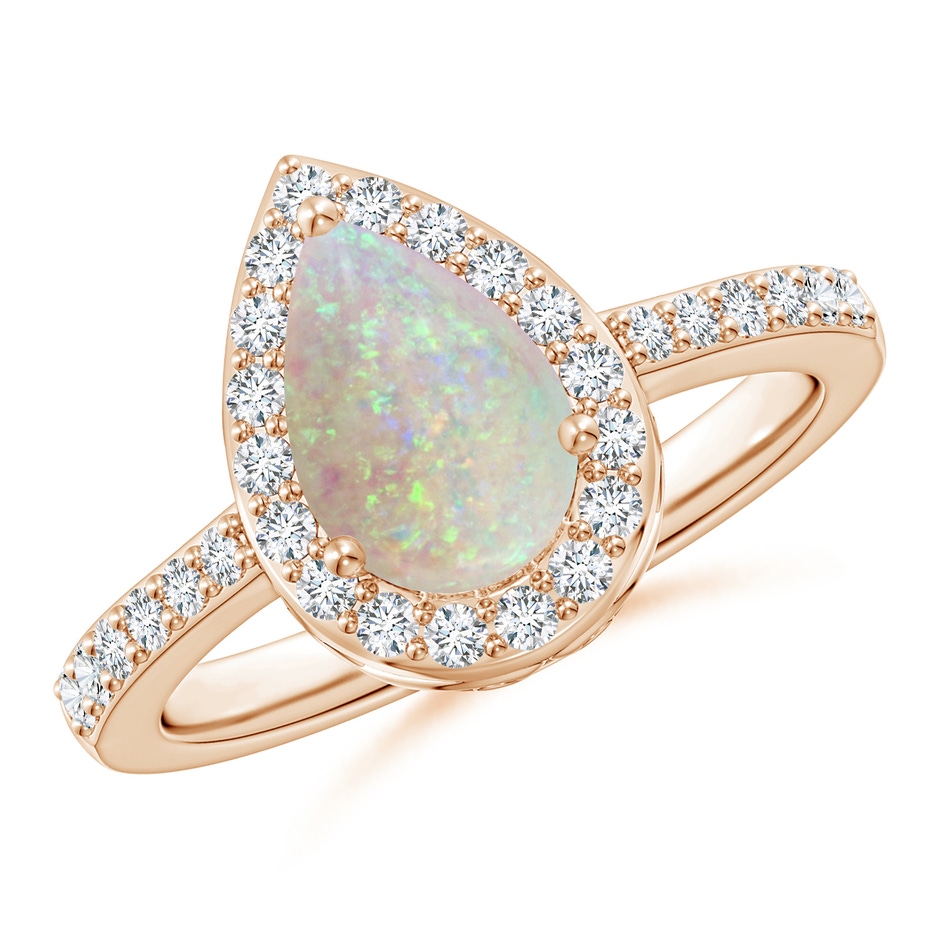 9x6mm AAA Pear Opal Ring with Diamond Halo in 9K Rose Gold 