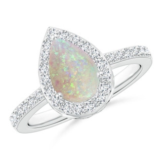 9x6mm AAA Pear Opal Ring with Diamond Halo in P950 Platinum