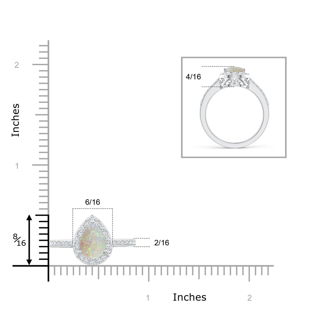 9x6mm AAA Pear Opal Ring with Diamond Halo in White Gold Ruler