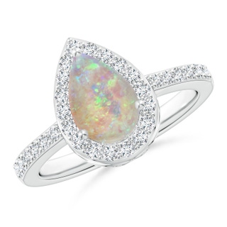 9x6mm AAAA Pear Opal Ring with Diamond Halo in P950 Platinum