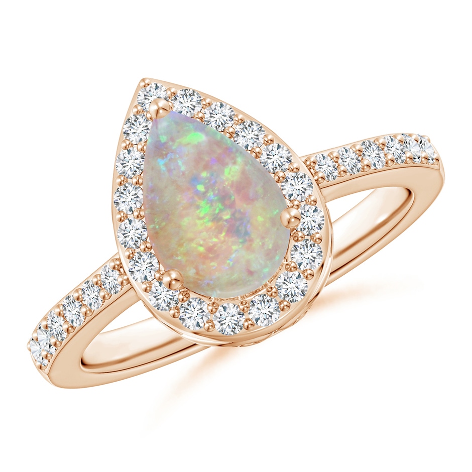 9x6mm AAAA Pear Opal Ring with Diamond Halo in Rose Gold 