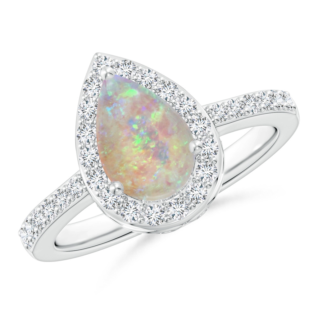 9x6mm AAAA Pear Opal Ring with Diamond Halo in White Gold