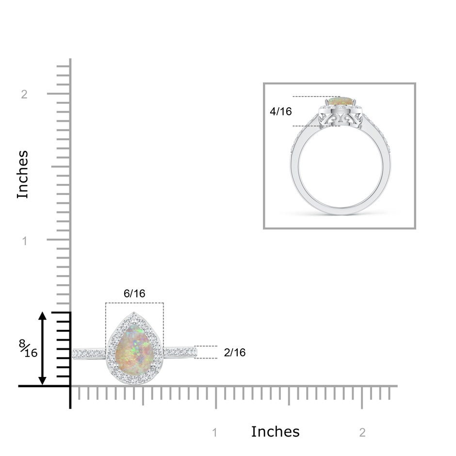 9x6mm AAAA Pear Opal Ring with Diamond Halo in White Gold ruler